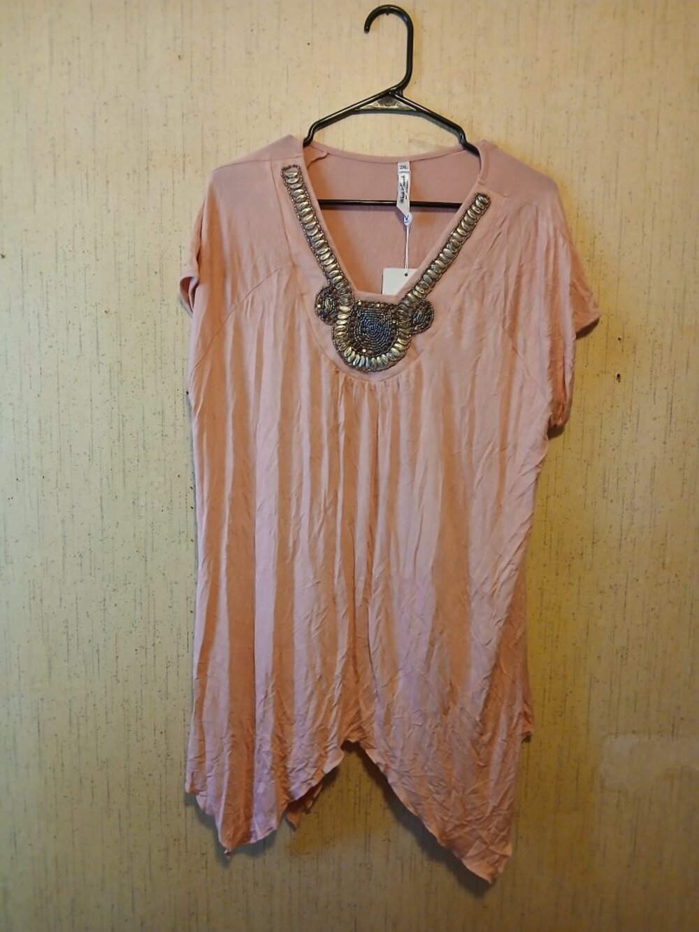 Embellished Blush Pink Handkerchief Hem Tunic Top